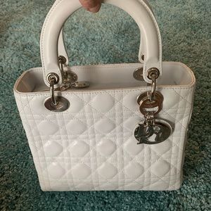 Dior White Small Lady Dior Latte Cannage Lambskin